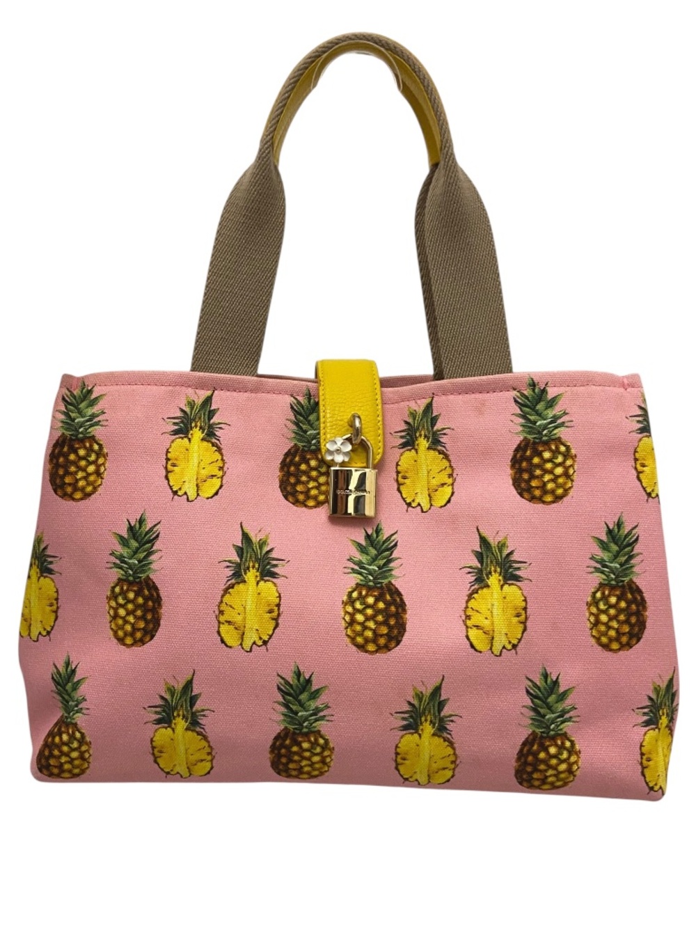 Dolce & Gabbana Pineapple Canvas Pink Tote - Flower + Lock Hardware Beach Pool